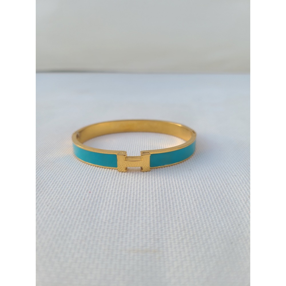 H Turquoise Enamel Gold Hinge Cuff Bangle